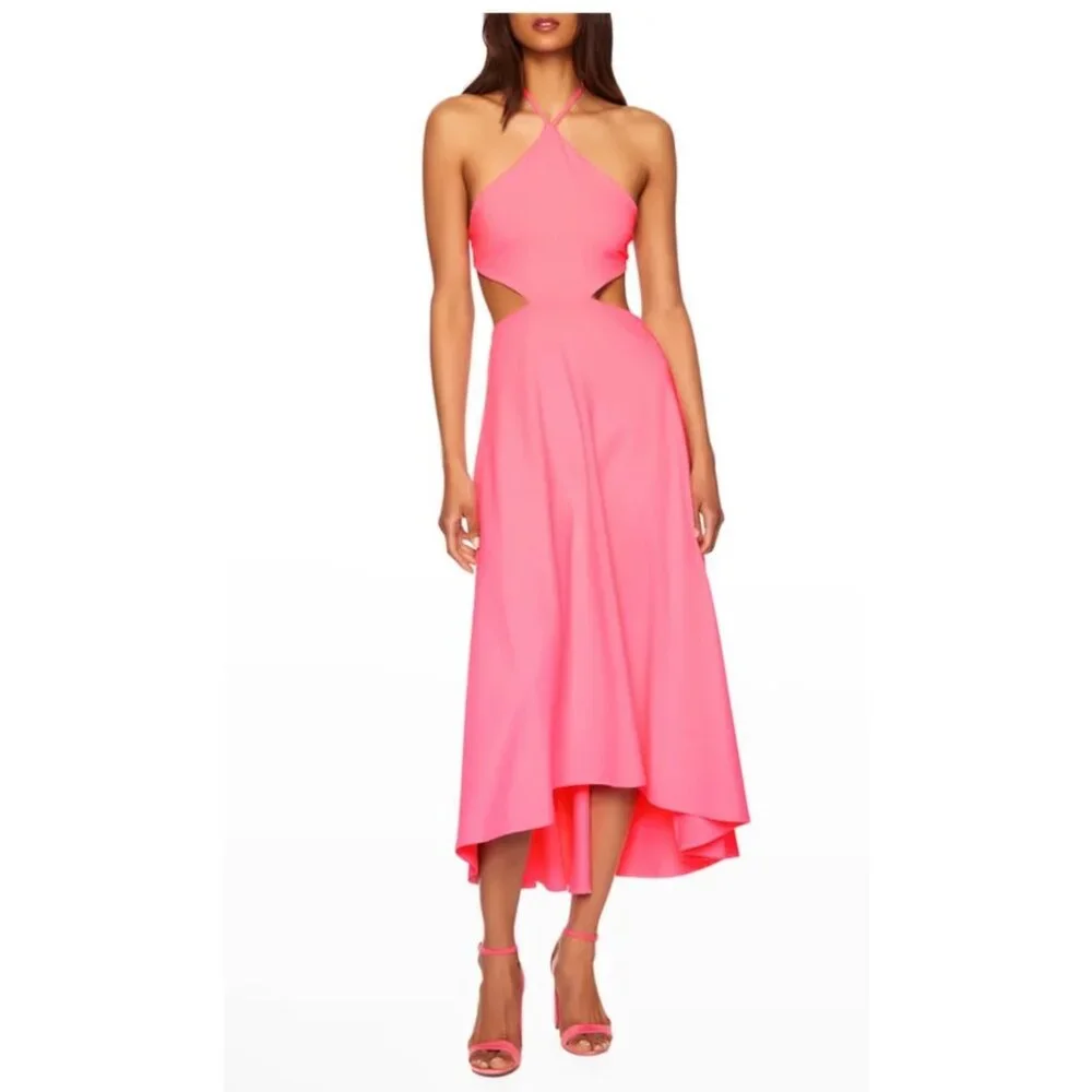 Susana Monaco Cutout High-Low Halter Midi Dress Women's Med Pink Tie Bac… - Picture 11 of 11